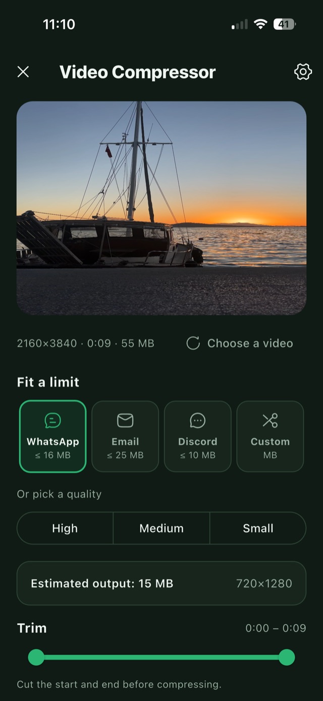 Choosing a size target for a video